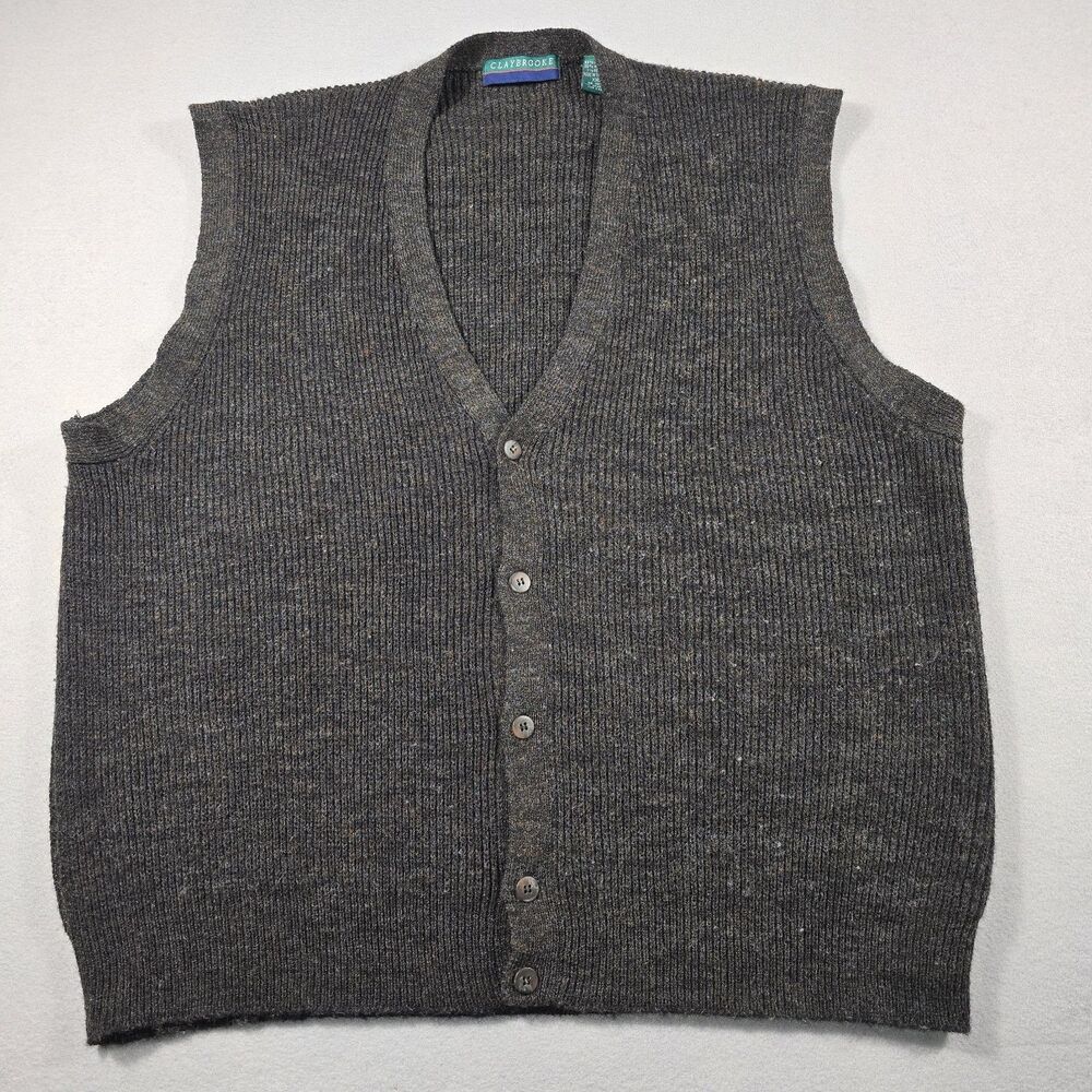 Claybrooke Men's 2XL Charcoal Gray Button Down Sweater Vest Wool Blend